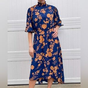 Nwt Nanette Lepore Blue Orange Floral Dress Long Sleeve